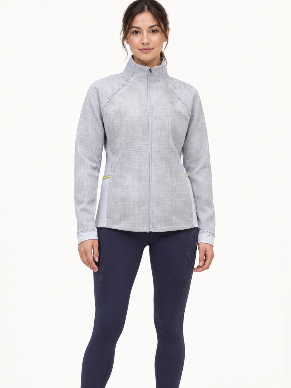 New Balance Running Gray Reflective Full Zip Jacket Lime Accent Size L